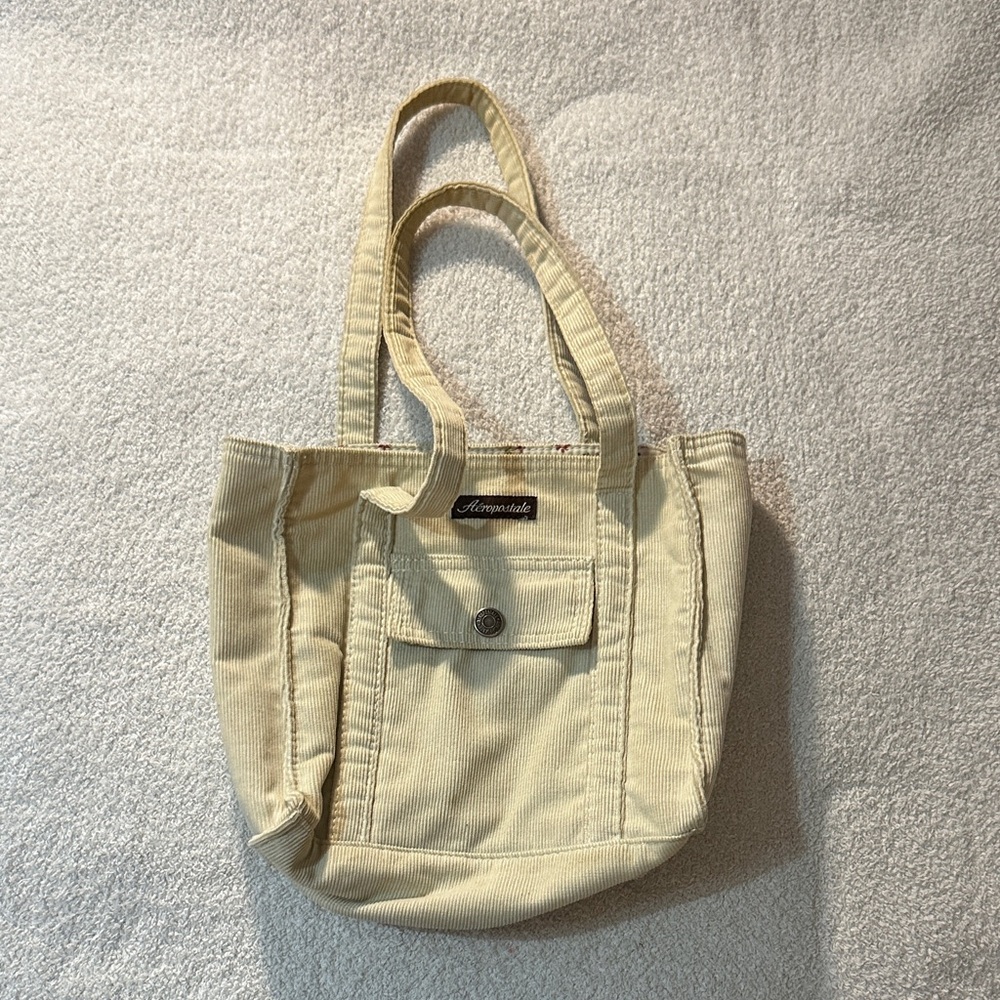 Aeropostale Vintage Beige Canvas Tote Bag With Floral Inside